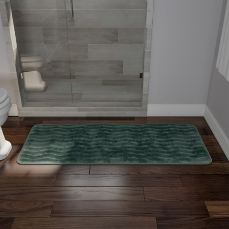 HASTINGS HOME Microfiber Memory Foam Bathmat, Oversized Padded Nonslip Accent Rug Wave Pattern, for Home (Green) 567554ZHQ